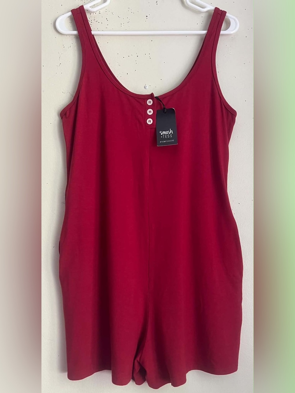 Smash + Tess Crimson Tank Romper with Button Front